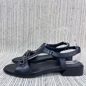 Munro Sandals Sz 10N Black Chain Slingback Comfort Wedge Travel Minimalist Euro